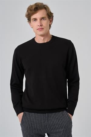 Morven Erkek Siyah Basic Bisiklet Yaka Dynamic Fit Rahat Kesim Triko