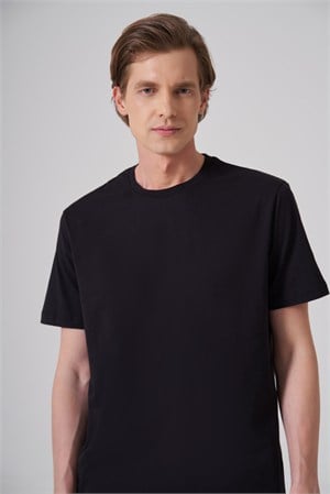 Morven Erkek Siyah Basic Bisiklet Yaka Dynamic Fit Pamuk T-Shirt