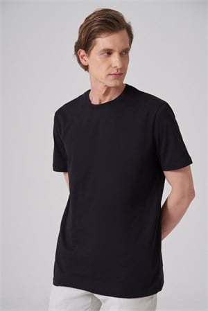 Morven Erkek Siyah Basic Bisiklet Yaka Dynamic Fit Pamuk T-Shirt