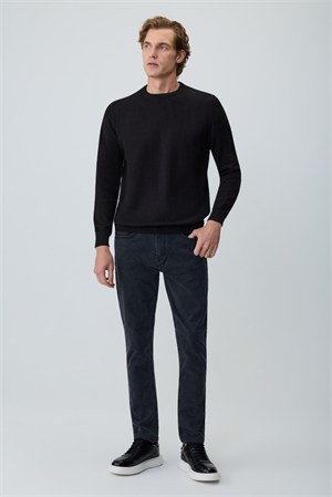 Morven Erkek Siyah Basic Bisiklet Yaka Triko
