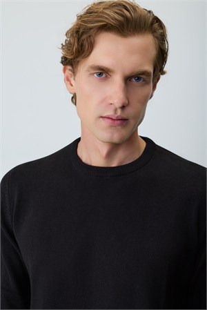 Morven Erkek Siyah Basic Bisiklet Yaka Triko