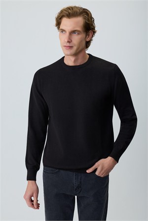 Morven Erkek Siyah Basic Bisiklet Yaka Triko
