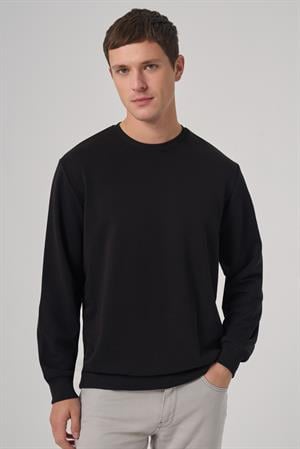 Morven Erkek Siyah Basic Bisiklet Yaka Sweatshirt