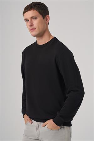 Morven Erkek Siyah Basic Bisiklet Yaka Sweatshirt