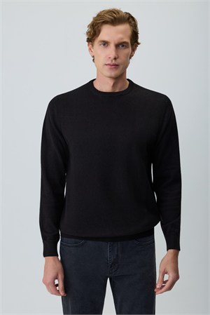 Morven Erkek Siyah Basic Bisiklet Yaka Triko