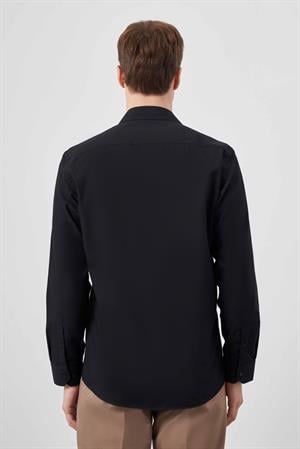 Morven Erkek Siyah Basic Düz Desen Cepli Sert Yaka Regular Fit Gömlek