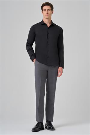 Morven Erkek Siyah Basic Düz Desen İtalyan Yaka Slim Fit Gömlek