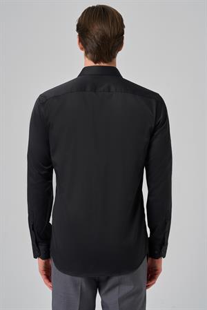 Morven Erkek Siyah Basic Düz Desen İtalyan Yaka Slim Fit Gömlek