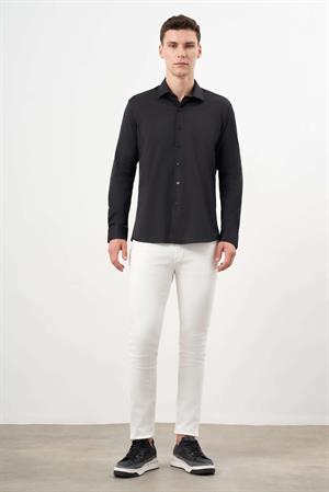 Morven Erkek Siyah Basic Düz Desen İtalyan Yaka Slim Fit Gömlek