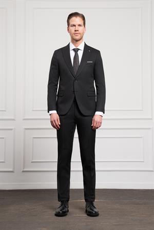 Morven Erkek Siyah Basic Jakar Desen Slim Fit Sivri Yaka Takım Elbise