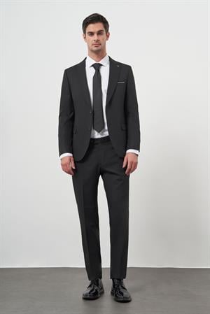 Morven Erkek Siyah Basic Jakar Desen Slim Fit Sivri Yaka Takım Elbise