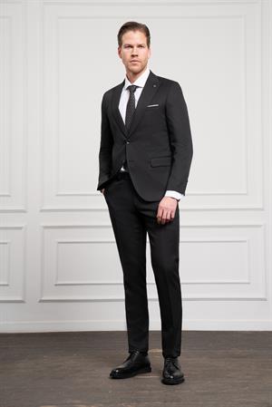 Morven Erkek Siyah Basic Jakar Desen Slim Fit Sivri Yaka Takım Elbise