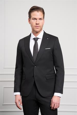 Morven Erkek Siyah Basic Jakar Desen Slim Fit Sivri Yaka Takım Elbise