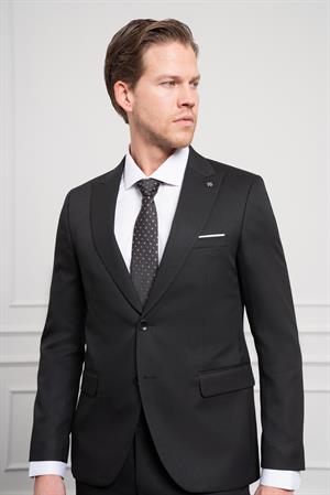 Morven Erkek Siyah Basic Jakar Desen Slim Fit Sivri Yaka Takım Elbise