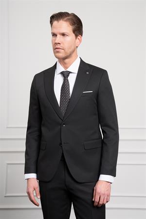 Morven Erkek Siyah Basic Jakar Desen Slim Fit Sivri Yaka Takım Elbise
