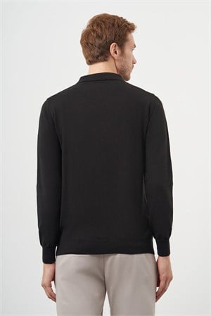 Morven Erkek Siyah Basic Polo Yaka Dynamic Fit Rahat Kesim Triko