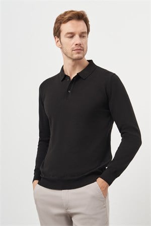 Morven Erkek Siyah Basic Polo Yaka Dynamic Fit Rahat Kesim Triko