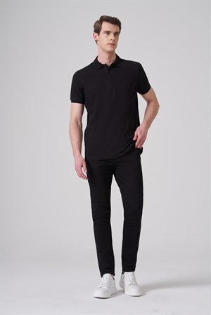 Morven Erkek Siyah Basic Polo Yaka Dynamic Fit T-Shirt