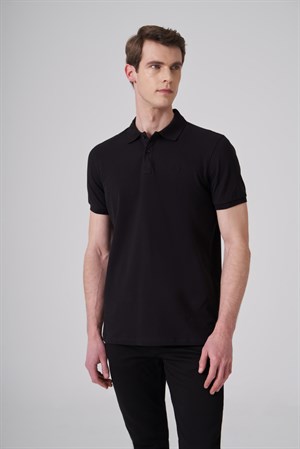 Morven Erkek Siyah Basic Polo Yaka Dynamic Fit T-Shirt