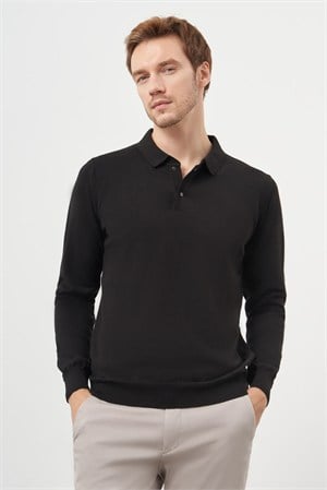 Morven Erkek Siyah Basic Polo Yaka Dynamic Fit Rahat Kesim Triko