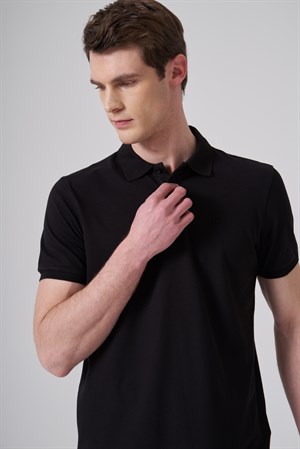 Morven Erkek Siyah Basic Polo Yaka Dynamic Fit T-Shirt