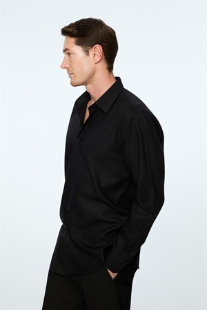 Morven Erkek Siyah Basic Regular Fit Sert Yaka Gömlek