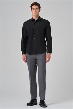 Morven Erkek Siyah Basic Regular Fit Sert Yaka Gömlek