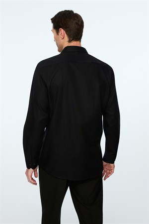Morven Erkek Siyah Basic Regular Fit Sert Yaka Gömlek