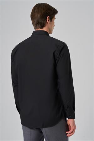 Morven Erkek Siyah Basic Regular Fit Sert Yaka Gömlek