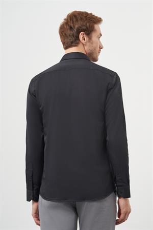 Morven Erkek Siyah Basic Slim Fit İtalyan Yaka Gömlek