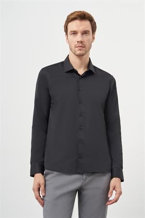 Morven Erkek Siyah Basic Slim Fit İtalyan Yaka Gömlek