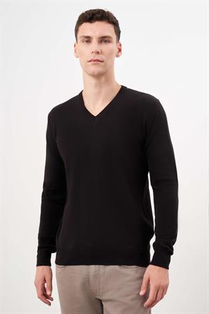 Morven Erkek Siyah Basic V Yaka Dynamic Fit Rahat Kesim Triko