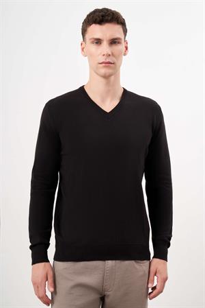 Morven Erkek Siyah Basic V Yaka Dynamic Fit Rahat Kesim Triko