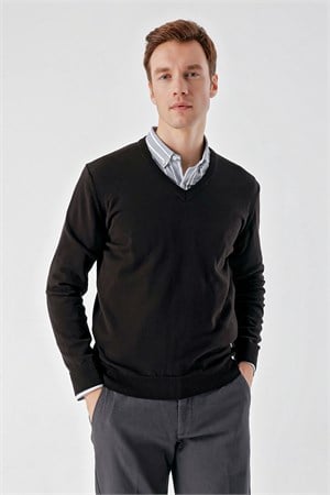 Morven Erkek Siyah Basic V Yaka Dynamic Fit Rahat Kesim Triko