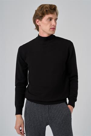 Morven Erkek Siyah Basic Yarım Balıkçı Yaka Dynamic Fit Rahat Kesim Triko