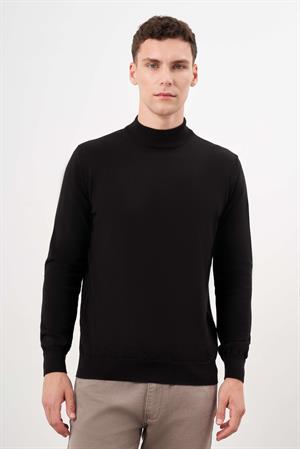 Morven Erkek Siyah Basic Yarım Balıkçı Yaka Dynamic Fit Rahat Kesim Triko