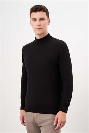 Morven Erkek Siyah Basic Yarım Balıkçı Yaka Dynamic Fit Rahat Kesim Triko