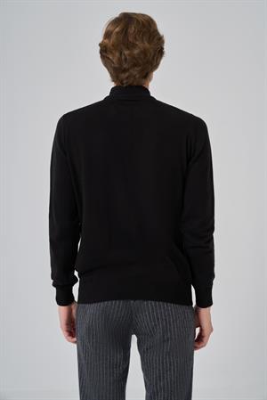 Morven Erkek Siyah Basic Yarım Balıkçı Yaka Dynamic Fit Rahat Kesim Triko