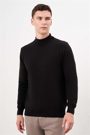 Morven Erkek Siyah Basic Yarım Balıkçı Yaka Dynamic Fit Rahat Kesim Triko