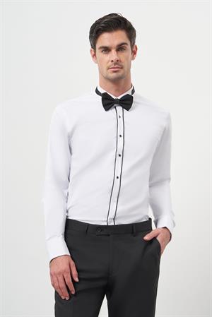 Morven Erkek Siyah Biyeli Slim Fit Ata Yaka Gömlek