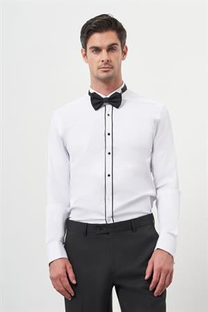 Morven Erkek Siyah Biyeli Slim Fit Ata Yaka Gömlek