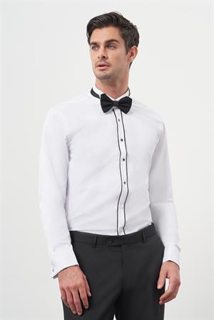 Morven Erkek Siyah Biyeli Slim Fit Ata Yaka Gömlek