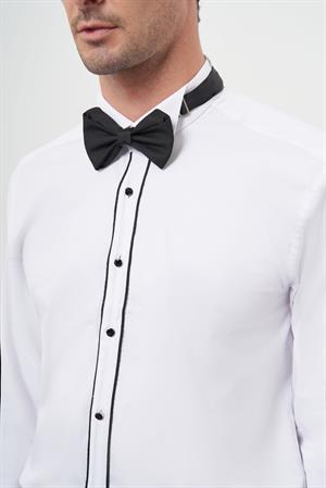 Morven Erkek Siyah Biyeli Slim Fit Ata Yaka Gömlek