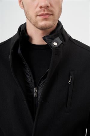 Morven Erkek Siyah Çıtçıtlı Hakim Yaka Dynamic Fit Kaşe Kaban