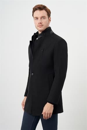 Morven Erkek Siyah Çıtçıtlı Hakim Yaka Dynamic Fit Kaşe Kaban