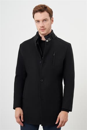 Morven Erkek Siyah Çıtçıtlı Hakim Yaka Dynamic Fit Kaşe Kaban