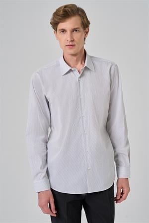 Morven Erkek Siyah Çizgili Regular Fit Sert Yaka Gömlek