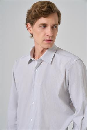 Morven Erkek Siyah Çizgili Regular Fit Sert Yaka Gömlek