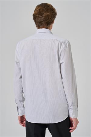 Morven Erkek Siyah Çizgili Regular Fit Sert Yaka Gömlek