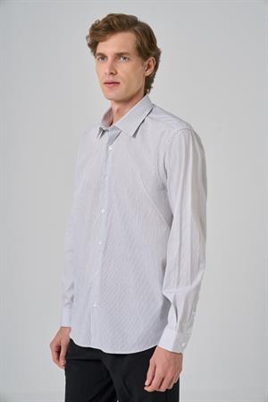 Morven Erkek Siyah Çizgili Regular Fit Sert Yaka Gömlek